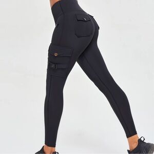 Firm Abs Brand Cargo Women's Black Leggings With Pockets  High Waist Size S